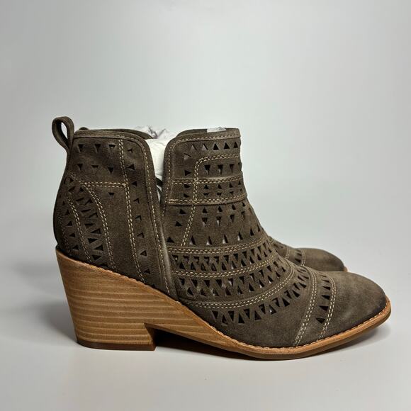 Sofft Sallie Perforated Suede Wedge Heeled Bootie in Taupe - Picture 1 of 9